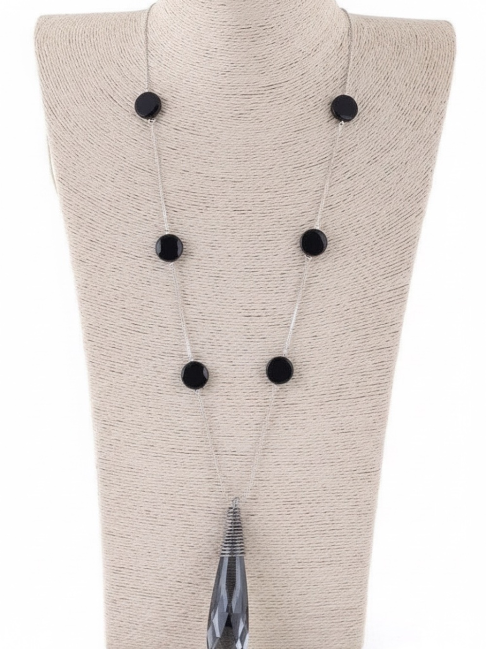 Womens Long Silver Tone Chain Necklace with Acrylic‎ Pendant Design